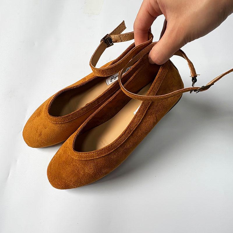 Fashion Ankle Strap Buckle Flat Mary Jane Shoes Women Comfort Shallow Soft Sole Designer Shoes High Quality Faux Suede Loafers