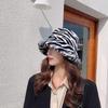 Zebra Grain Ornamented Hats with Flat Top & Wide Brim for Winter Warm Keeping