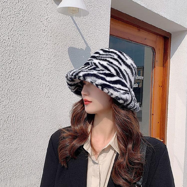 Zebra Grain Ornamented Hats with Flat Top & Wide Brim for Winter Warm Keeping