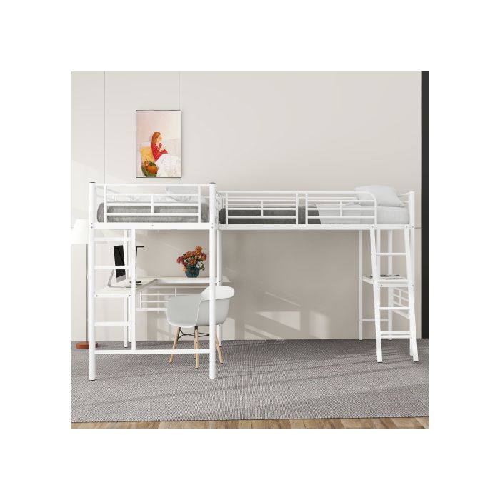 Lit Superposé 90x200cm - MUVOE - Blanc - Métal - Design Contemporain - 2 Places