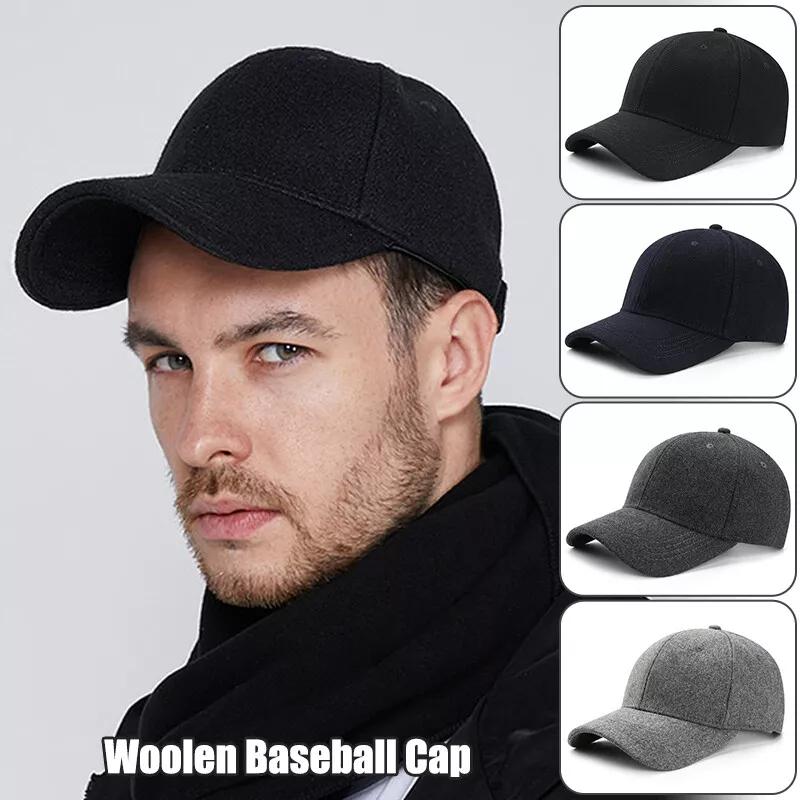 Mens Plain Wool Blend Baseball Cap Winter Warm Golf Hat Adjustable Snapback Hats