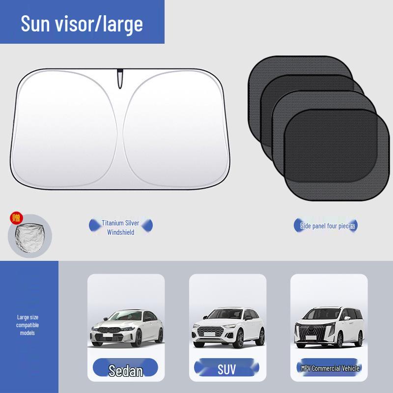 Silver-Coated Anti-Glare Car Sunshade Umbrella for Front and Side Windows.