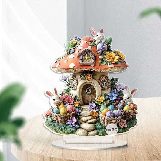 Easter Bunny Table Sign 2D Flat Acrylic Bunny Egg Desktop Ornament Spring Tabletop Centerpiece for Home Corner Fireplace Decor
