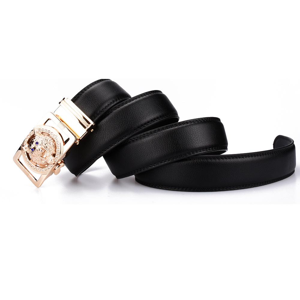 Genuine Leather Wolf Belt for Men Polychrome Rhinestone Alloy Belt Automatic Buckle Black Luxury Brand Plus Size Ceinture Homme