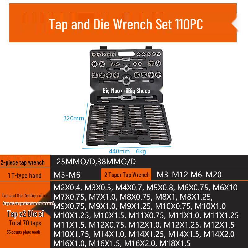 Metric & Imperial Tap and Die Set with Hand Reamer & Tap Holder – Comprehensive Threading Tool Kit.