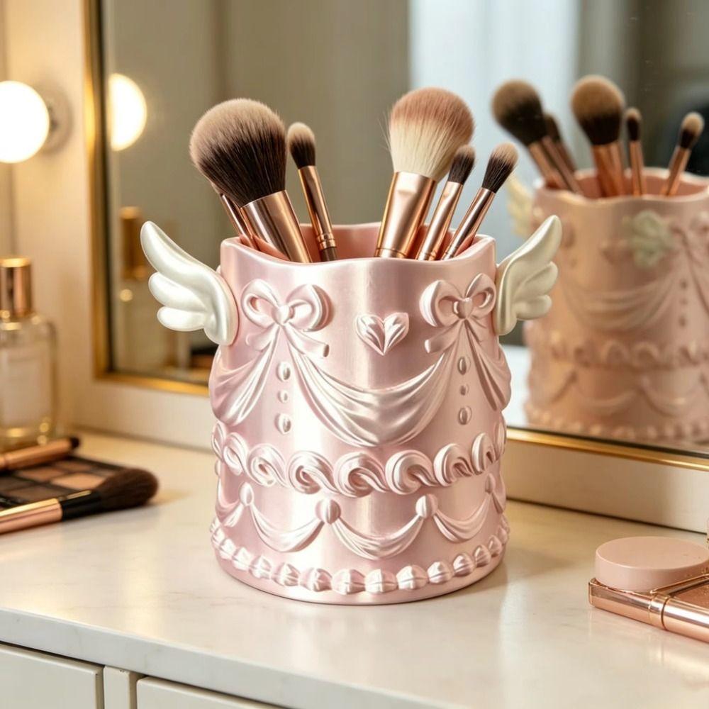 3D Printed Cosmetic Organizer Bucket Silk Texture Makeup Organizer Makeup Brush Holder Women Girls