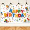 Colorful Happy Birthday Building Blocks Theme Decorative Flag - Polyester Fiber, Suitable for Indoor and Outdoor Use