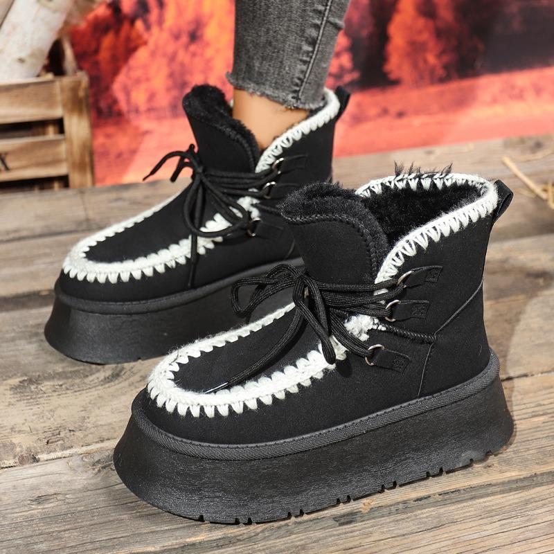 Fashion New 2025 Snow Boots Women's Short Cylinder Warm, Thickened and Fleece Winter Northeast Handmade Platform Cotton Shoes