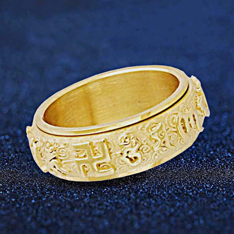 Jewelry Golden Six-character Mantra Men's Ring