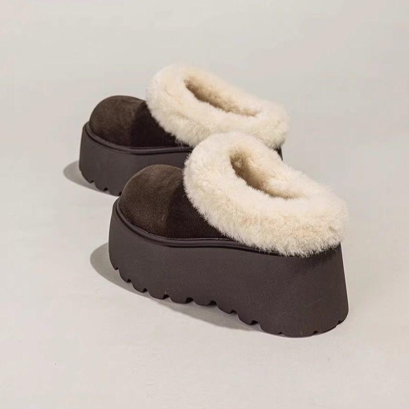 Thick-soled cotton slippers for women to wear outside the winter new bag head half slippers for women to keep warm and increase height and fleece