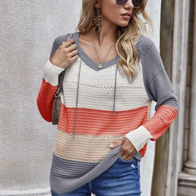 Women's Autumn and Winter Long Sleeve Loose Hollow Hooded Knitted Sweater