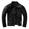 Pele de ovelha Planta curtida Vintage Lavagem para fazer Velho Primeira camada de couro Jaqueta de couro Jaqueta curta de couro para motocicleta masculina Casaco de gola alta Maré