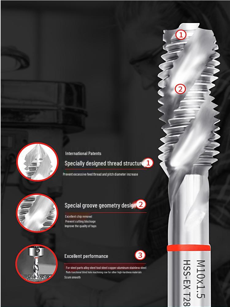 Spiral Tip Cobalt Machine Tap for Stainless Steel, M3-M16
