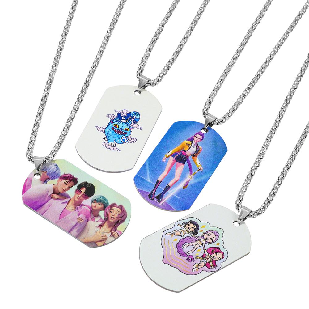 1pc KPop Demon Hunters Rumi Mira Zoey Blue Tiger Stainless Steel Pendant Necklace Unisex Fashion Chain Jewelry Fans Gift
