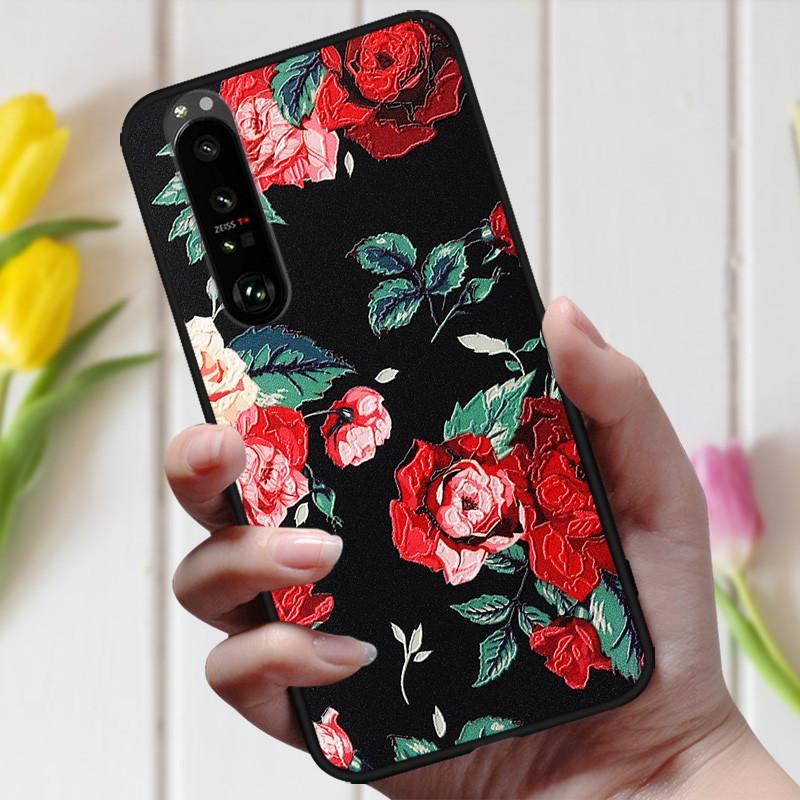 3D Emboss Flower Case For Sony Xperia 10 III Cover Cute Relief Case For Sony Xperia 1 III 5 III 10III Phone Case Coque Fashion