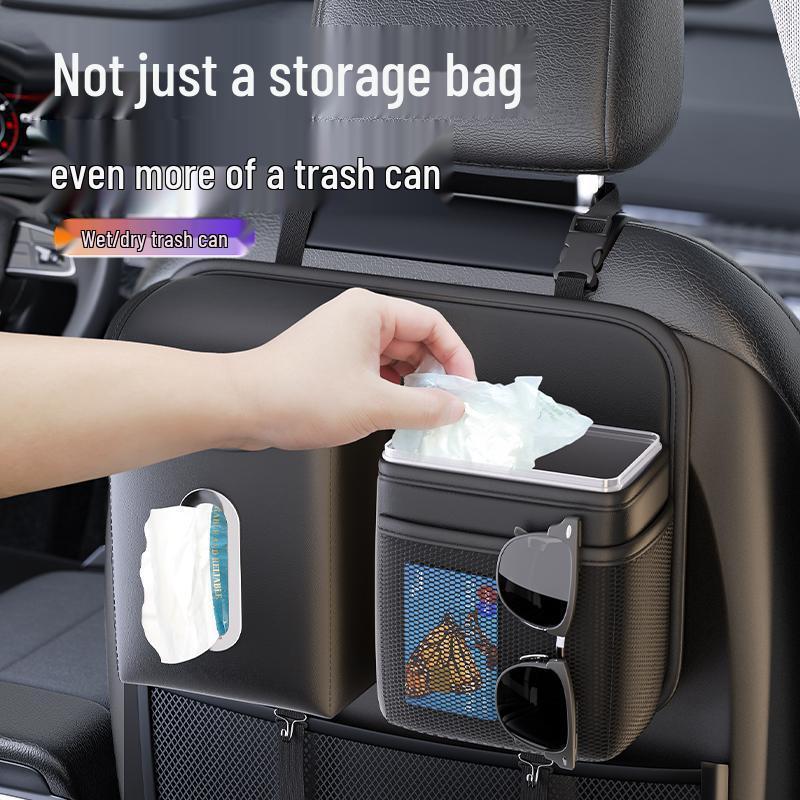Car Hanging Trash Can and Storage Bag with Tissue Box Holder