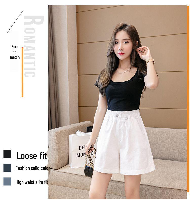 Women's High Waist Pure Cotton Washed Shorts - Summer 2026 Korean Style, Casual, Slimming, Wide Leg, Loose Fit, Four-Point Length.