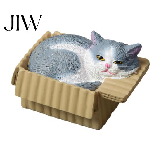 Cute Animal Car Console Decor Mini Cat Ornaments, Simulation Express Carton with Resin Kitten Figurines, Realistic Shelf Ornament Desktop Dashboard J