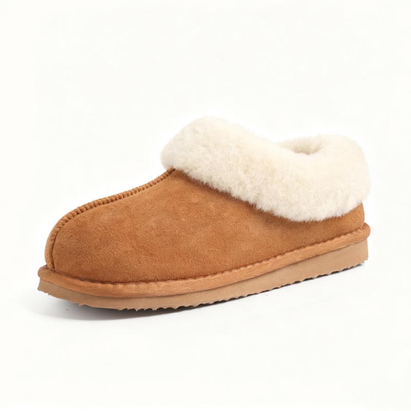 Kidmi Winter Women Fur Collar Slippers Suede Warm Slip On Snow Mules Indoor Outdoor Non Slip Slides for Women
