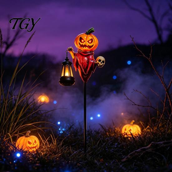 Solar Powered Garden Decor Halloween Pumpkin Stake Light, Metal Decorative Stakes, IP65 Outdoor Decorations Waterproof LED Landscape Lamp for