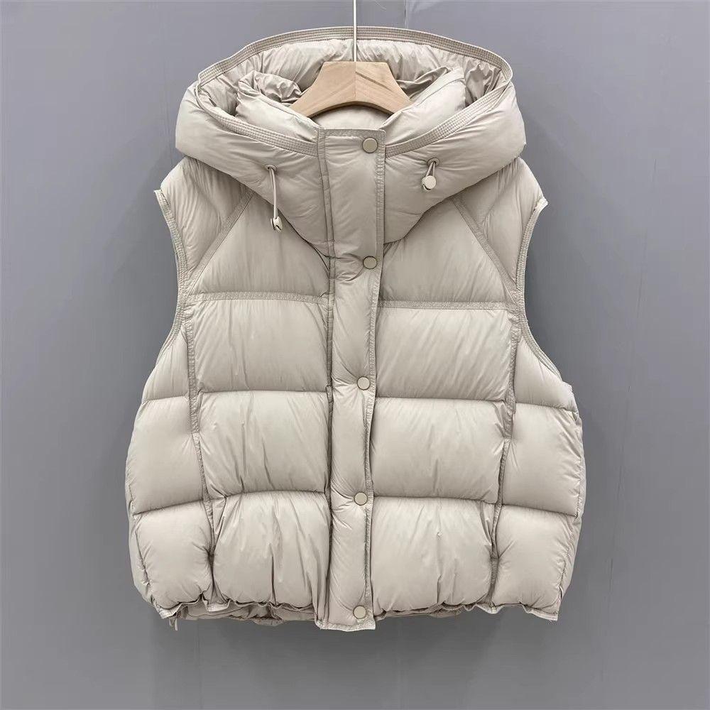 Gilet doudoune épais à capuche mode européenne pour femme automne et hiver veste gilet bouffant ample