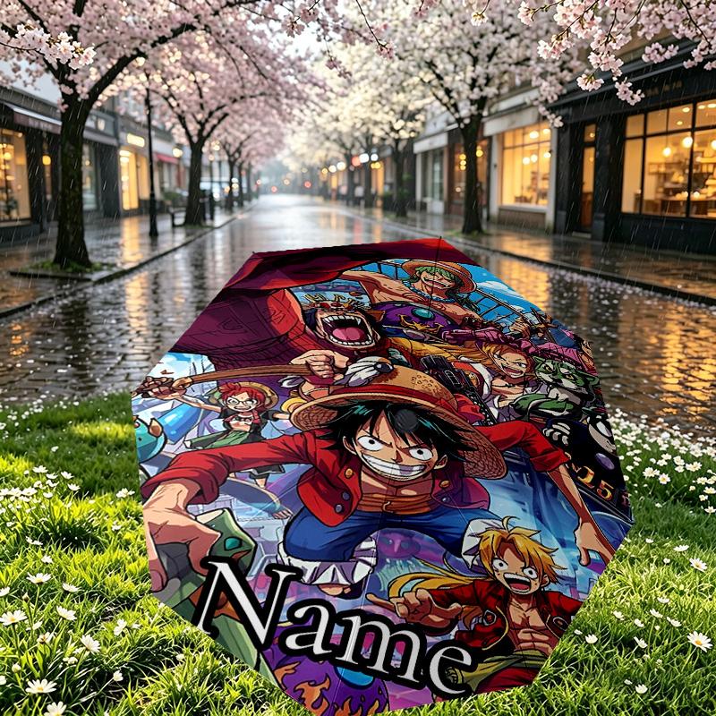 Personalisierter Anime-Druckschirm mit individuellem Namen, Automatisches Öffnen und Schließen, Stabiler 8-Speichen-Rahmen, Für Pendeln, Camping, Wandern, Geburtstagsgeschenk