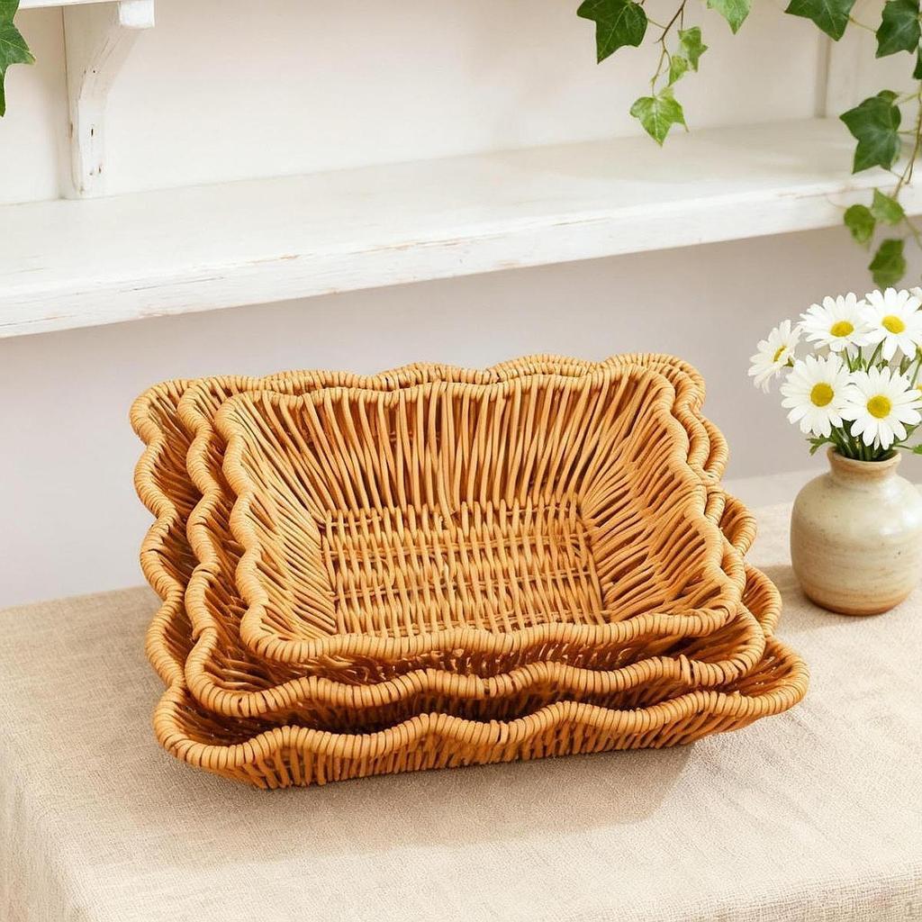 3 Pieces Imitation Rattan Basket Snack Storage Multifuctional Bin Organizer Food Serving Holder