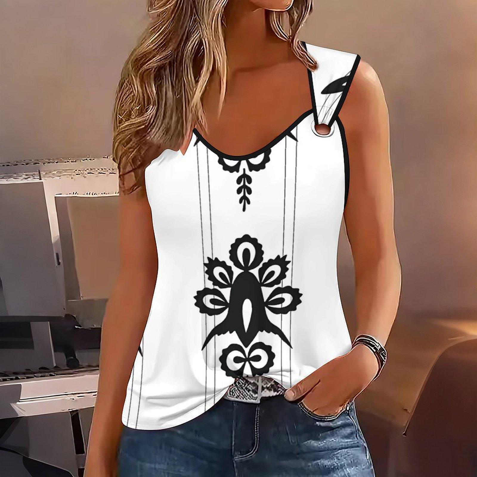 

Ladies Outdoor Casual Sports Double Loop Buckle Vest with Flower Print Pattern ,V-neck, Sleeveless, Medium Stretch Fabric S чёрный