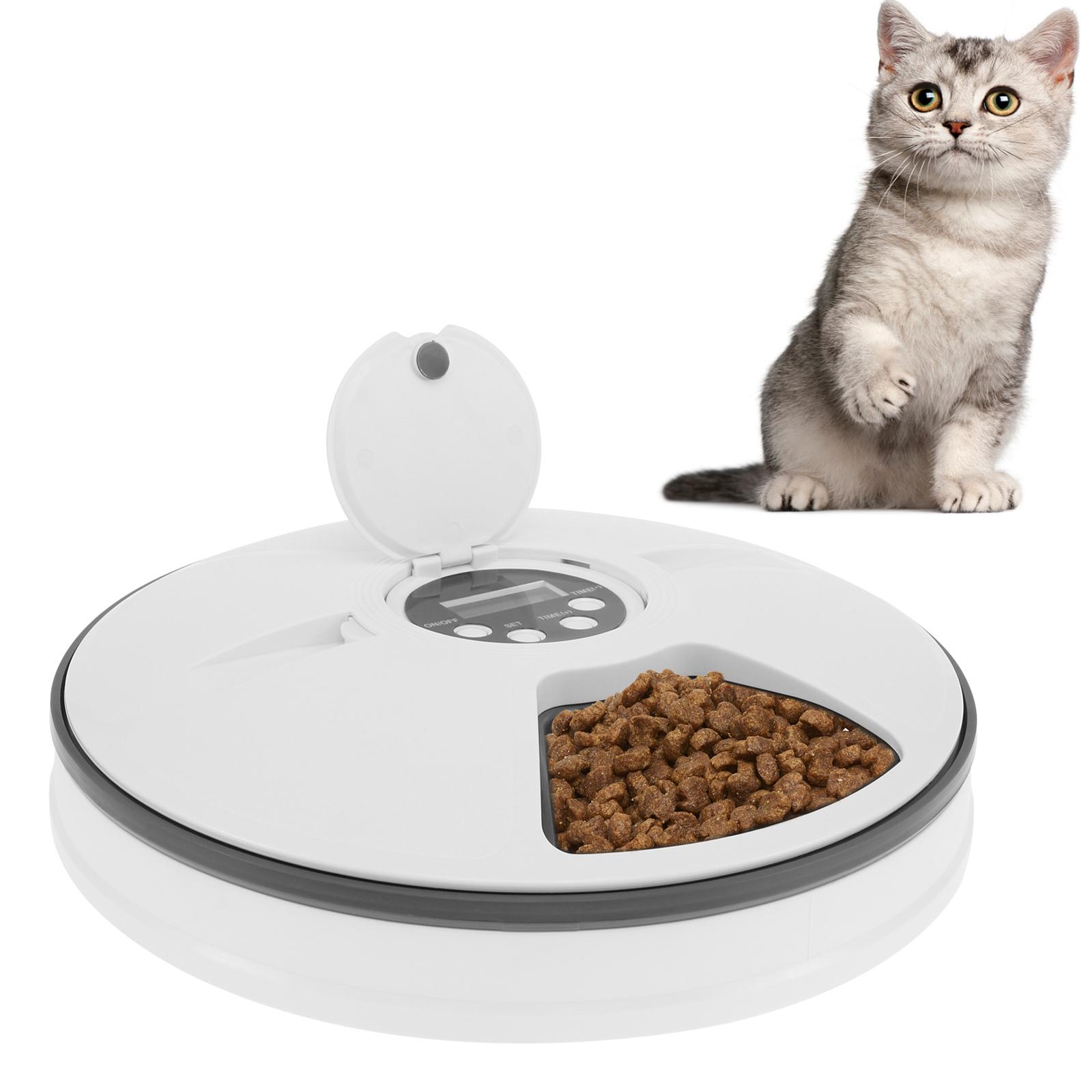 Dry Wet Food Cat Feeder with Timer 6 Meals Pet Food Auto Feeder Battery Powered Fresh Food Dispenser for Domestic Pets bianco