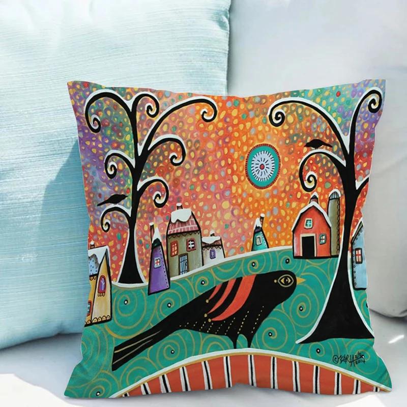 Retro Rural Color Cities Pillows Cushions 40x40 Car Double-sided Printing Room Decor Sofa Pillow Cover Cushion Short Plush Couch