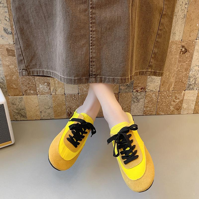 European and American color matching bag head half slippers women's outer wear 2025 spring new flat-bottomed lazy one-pedal Muller training shoes