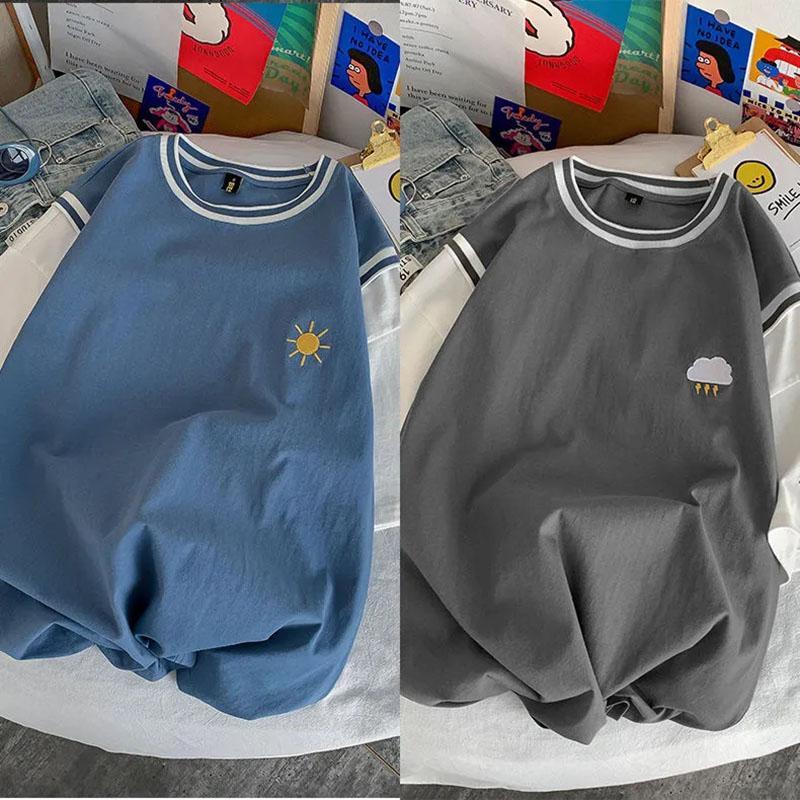 Tops Frauen Baumwolle Sommer Rundhals T-shirt kurzarm Lose Gedruckt Gefälschte Zwei Lose Bequeme Tops