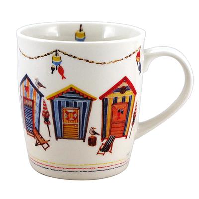 [R6756] - Porcelain Mug 'Beach Cabins' Multicolored White - 100x85 Cm (32 Cl)