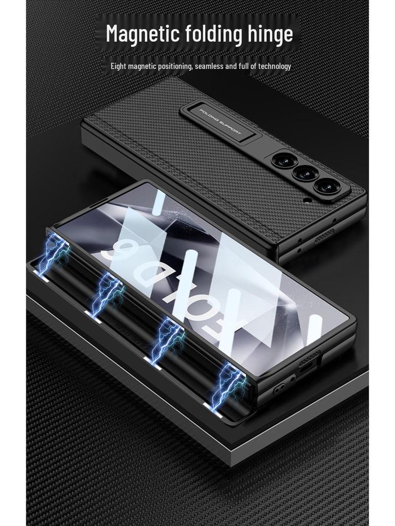 Samsung Z Fold6 Case: Plain Leather, Magnetic Hinge, Integrated Screen Protector, Creative Cross-Border Design