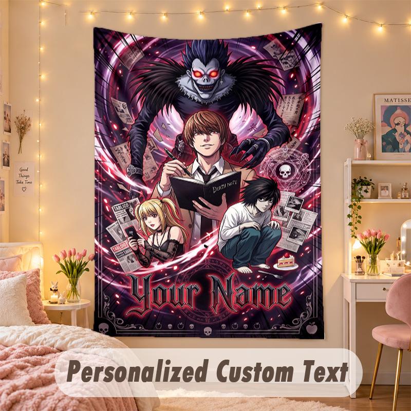 Custom Personalized Tapestry,Death Note Print Custom Name Text Wall Art Hanging for Bedroom