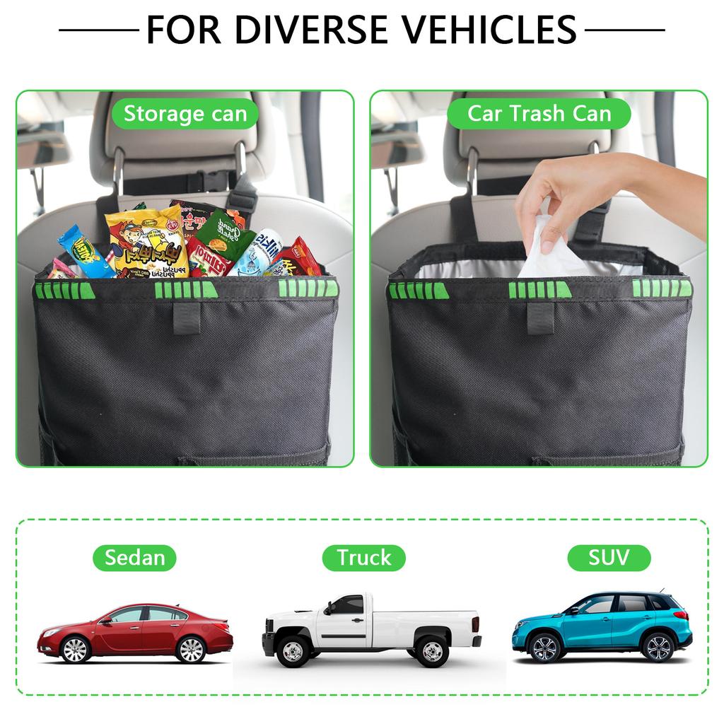 Car Trash Can 3.5 Gallons Car Garbage Can Foldable Car Trash Bag Hanging with Storage Pockets High Quality Car Trash Bin