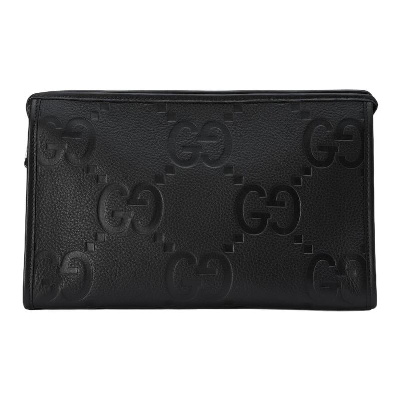 Gucci Jumbo GG Double G Logo Zipper Closure Leather Clutch Large Size Men's Black