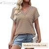 JPNTKY Damen Mode Lässig V-Ausschnitt Kurzarm Blusen & Hemden