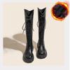 Winter Plateau Kreuz Schnürung Damen Ritterstiefel Dicke Absatzschuhe Streetstyle Damen Kurzer Plüsch Lange Stiefeletten