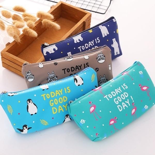 Cute Cartoon Animal Canvas Pencil Cases Creative Stationery Storage Pen Bag For Student