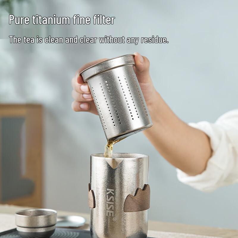 KASITES Pure Titanium Portable Travel Tea Set (1 Pot, 4 Cups)