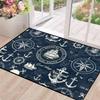 Dark Navy Nautical Rug, Anchor Ship Wheel Vintage Sailing Marine Pattern,Non-Slip Washable Mat for Living Room Sofa Dining Decor
