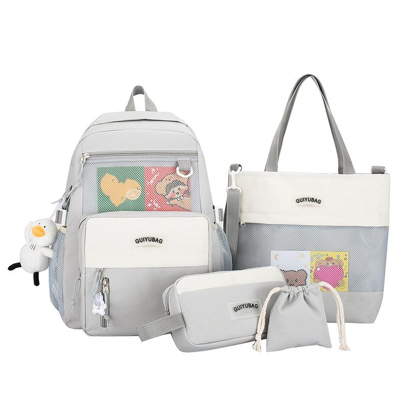 School bag four-piece female backpack fashion student large capacity backpack backpack student schoolbag