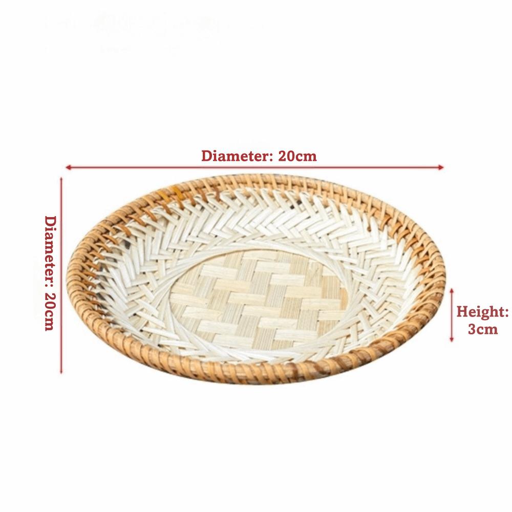 Multi-purpose 5 Sizes Bamboo Fruit Basket Round Shape Handmade Snack Basket Brown Beige Color Tea Snack Tray