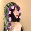 Floral Crochet Triangle Scarf Hip Scarf Mesh Headscarf New Flower Headscarf  Skirt Decor