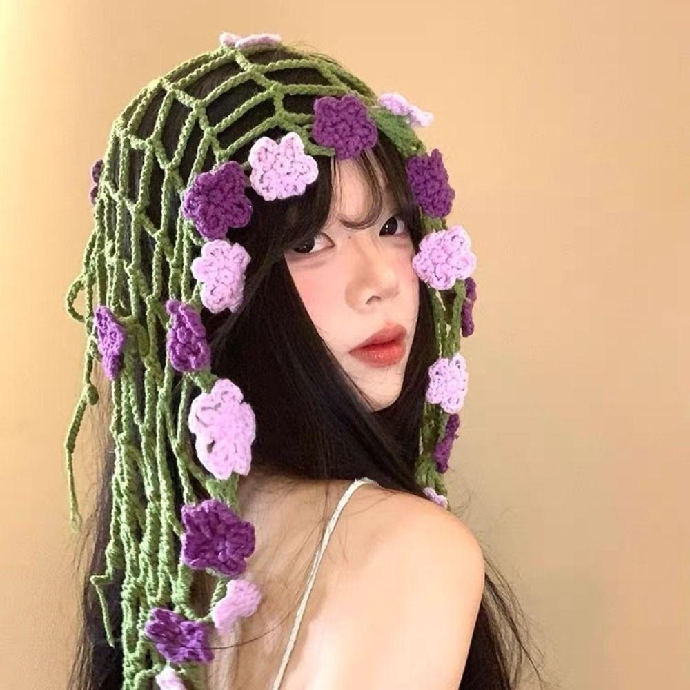 Floral Crochet Triangle Scarf Hip Scarf Mesh Headscarf New Flower Headscarf  Skirt Decor
