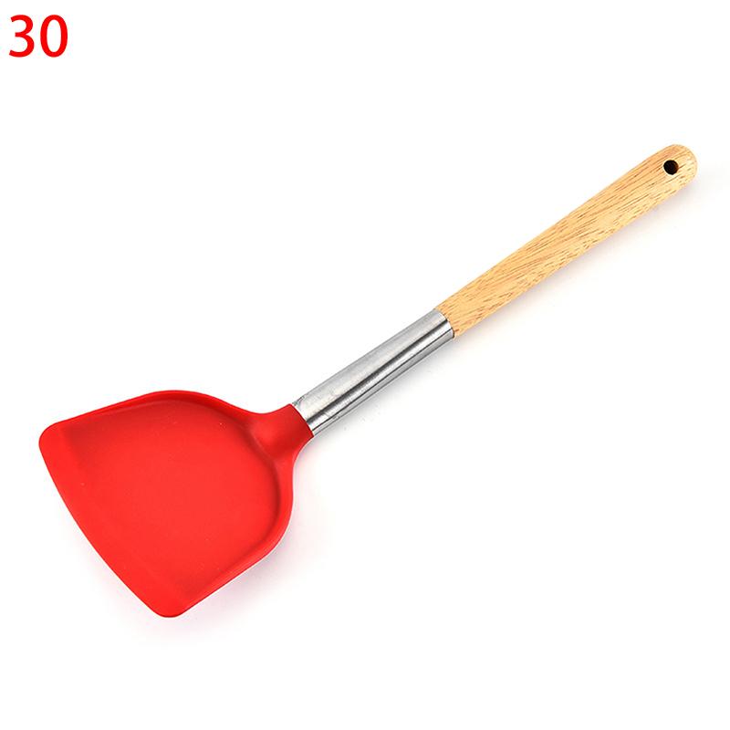 Silicone Kitchenware Non-Stick Heat-Resistant Cookware Kitchen Utensils Set Spatula Shovel Spoon Wooden Handle Cooking Tool Set