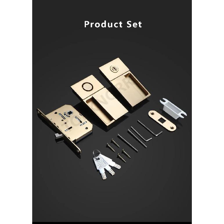 Invisible Pocket Door Lock with Double-Sided Handle Ghost Door Hook Minimalist Kitchen Sliding Door Lock for Home Security