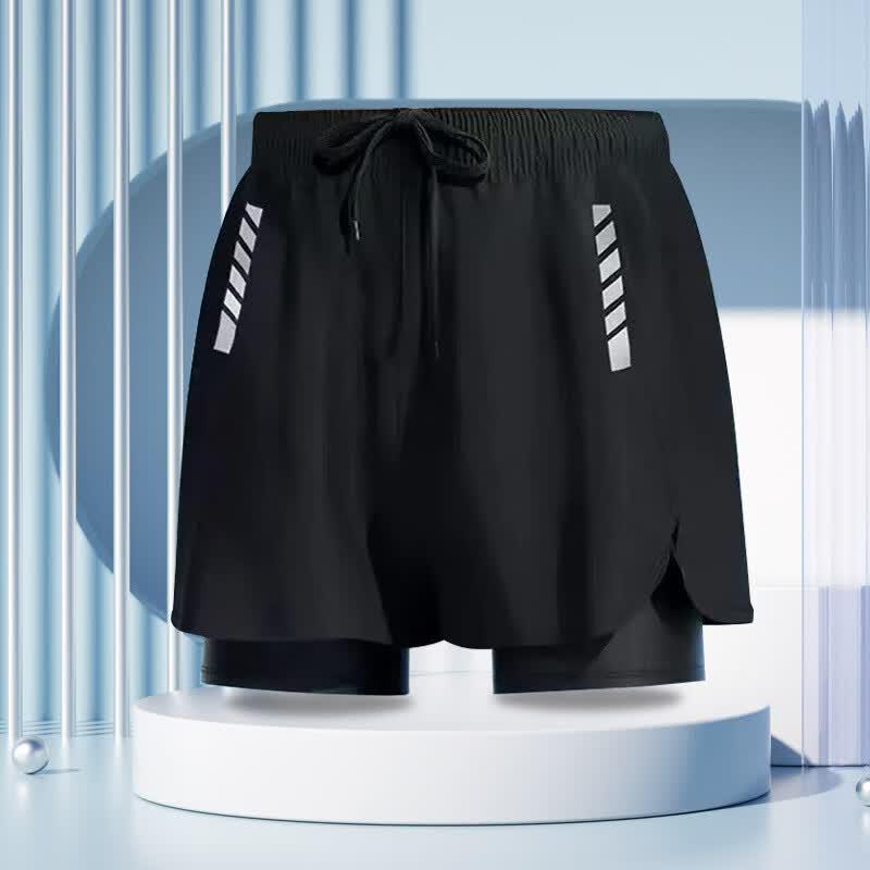 Junwen Men s Quick-Dry Double-Layer Swim Trunks