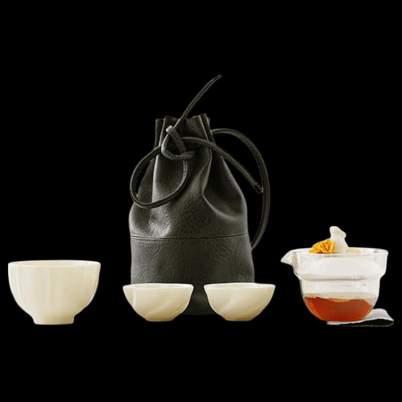 PinJian Hand-Sculpted Jade Rabbit Portable Ceramic Tea Set светло-желтого